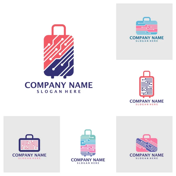 Набор Вектора Дизайна Логотипа Tech Suitcase Концепция Шаблона Логотипа — стоковый вектор