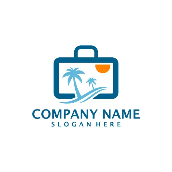 Summer Travel Logo Design Vector Coconut Tree Suitcase Logo Design — Stock Vector