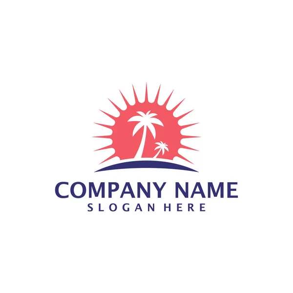 Vecteur Logo Summer Travel Noix Coco Avec Logo Beach Sun — Image vectorielle