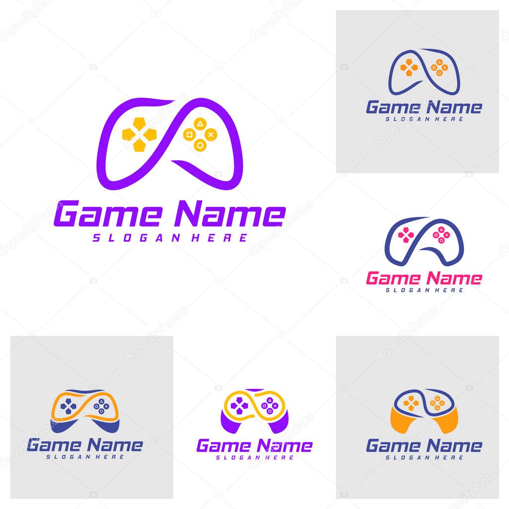 Set of Infinity Gamepad logo design vector. Creative Joystick logo design template concept