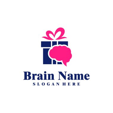 Gift Brain logo tasarım vektörü. Hediye logosu şablonu olan yaratıcı beyin