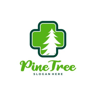 Sağlık + logo tasarım vektörlü Çam Ağacı. Yaratıcı Çam Ağacı logosu şablonu kavramları
