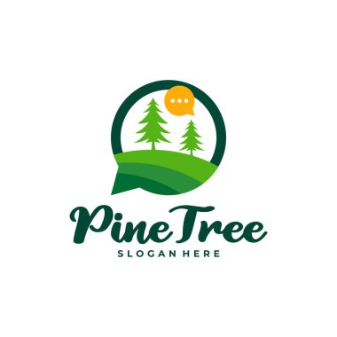 Sohbet logosu tasarım vektörü olan Çam Ağacı. Yaratıcı Çam Ağacı logosu şablonu kavramları