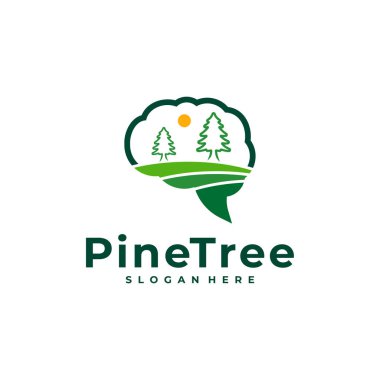 Beyin logosu tasarım vektörlü Çam Ağacı. Yaratıcı Çam Ağacı logosu şablonu kavramları
