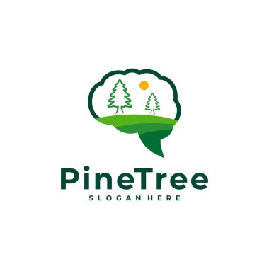 Beyin logosu tasarım vektörlü Çam Ağacı. Yaratıcı Çam Ağacı logosu şablonu kavramları