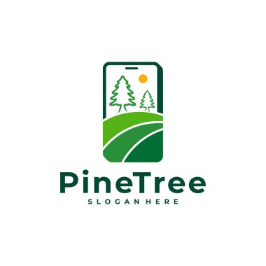 Telefon logosu tasarım vektörlü Çam Ağacı. Yaratıcı Çam Ağacı logosu şablonu kavramları