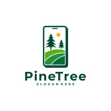 Telefon logosu tasarım vektörlü Çam Ağacı. Yaratıcı Çam Ağacı logosu şablonu kavramları