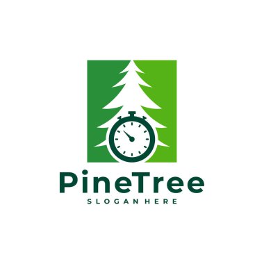 Zaman logosu tasarım vektörlü Çam Ağacı. Yaratıcı Çam Ağacı logosu şablonu kavramları
