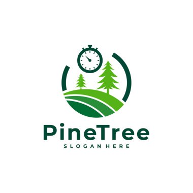 Zaman logosu tasarım vektörlü Çam Ağacı. Yaratıcı Çam Ağacı logosu şablonu kavramları
