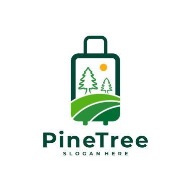 Bavul logosu tasarım vektörlü Çam Ağacı. Yaratıcı Çam Ağacı logosu şablonu kavramları