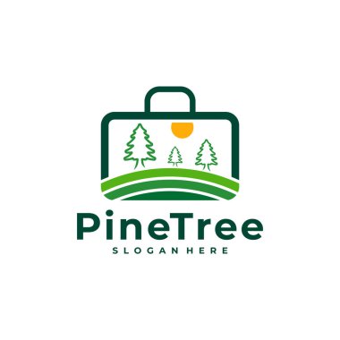 Bavul logosu tasarım vektörlü Çam Ağacı. Yaratıcı Çam Ağacı logosu şablonu kavramları