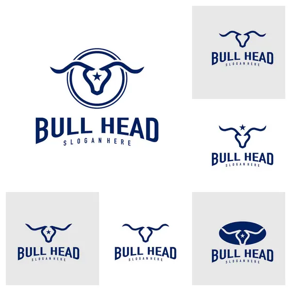 Ensemble Logo Tête Taureau Vecteur Conception Logo Illustration Bull Concept Illustration De Stock