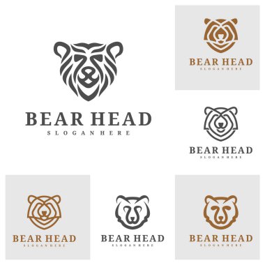 Bear logo vektör şablonu, Creative Bear baş logo tasarım kavramları kümesi