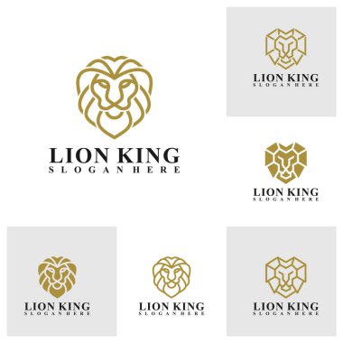 Aslan logosu çizimi seti. Lion Head logo tasarım şablonu