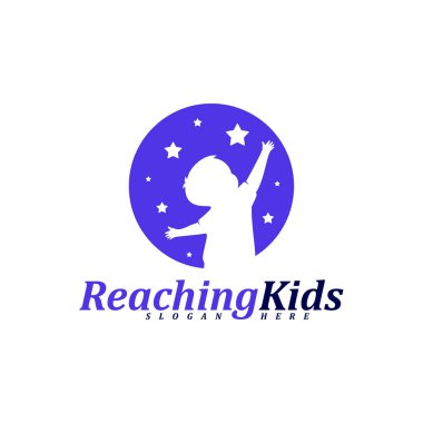 Yıldızlara ulaşan çocuk logo tasarım taşıyıcısı. Erişilen Yıldızların Logo Tasarım Şablonu. Rüya Yıldızı logosu. Yaratıcı Sembol. Simge