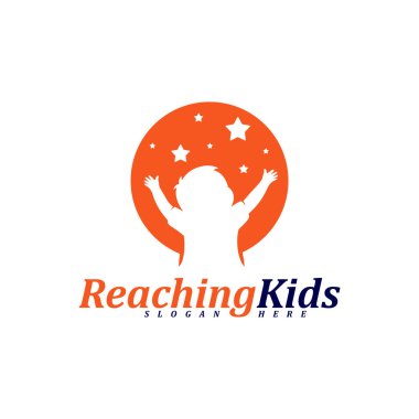 Yıldızlara ulaşan çocuk logo tasarım taşıyıcısı. Erişilen Yıldızların Logo Tasarım Şablonu. Rüya Yıldızı logosu. Yaratıcı Sembol. Simge