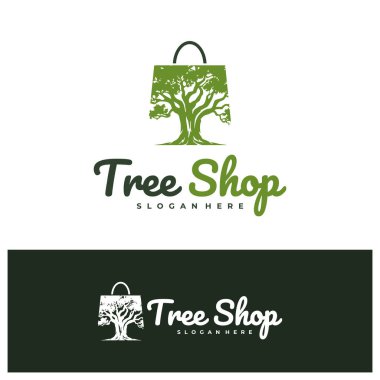 Dükkan Ağacı logo tasarım vektörü. Ağaç Dükkanı Logosu Tasarım Şablonu. Yaratıcı Sembol. Simge