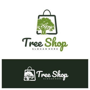 Dükkan Ağacı logo tasarım vektörü. Ağaç Dükkanı Logosu Tasarım Şablonu. Yaratıcı Sembol. Simge