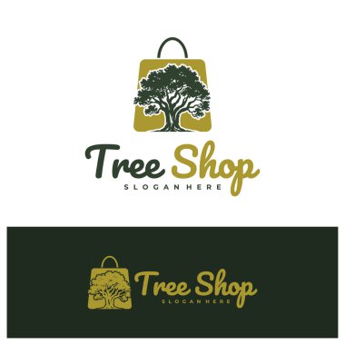 Dükkan Ağacı logo tasarım vektörü. Ağaç Dükkanı Logosu Tasarım Şablonu. Yaratıcı Sembol. Simge