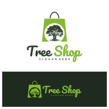 Dükkan Ağacı logo tasarım vektörü. Ağaç Dükkanı Logosu Tasarım Şablonu. Yaratıcı Sembol. Simge