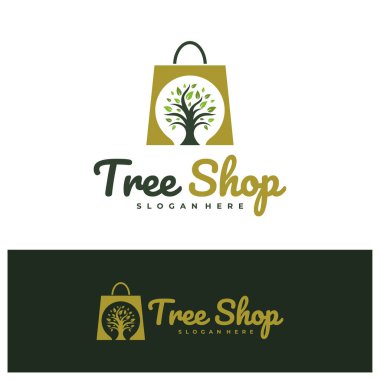 Dükkan Ağacı logo tasarım vektörü. Ağaç Dükkanı Logosu Tasarım Şablonu. Yaratıcı Sembol. Simge