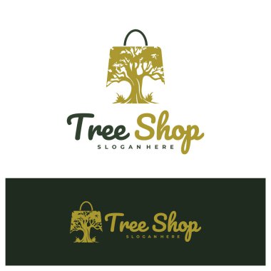 Dükkan Ağacı logo tasarım vektörü. Ağaç Dükkanı Logosu Tasarım Şablonu. Yaratıcı Sembol. Simge