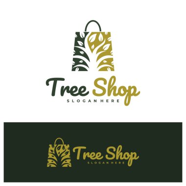 Dükkan Ağacı logo tasarım vektörü. Ağaç Dükkanı Logosu Tasarım Şablonu. Yaratıcı Sembol. Simge