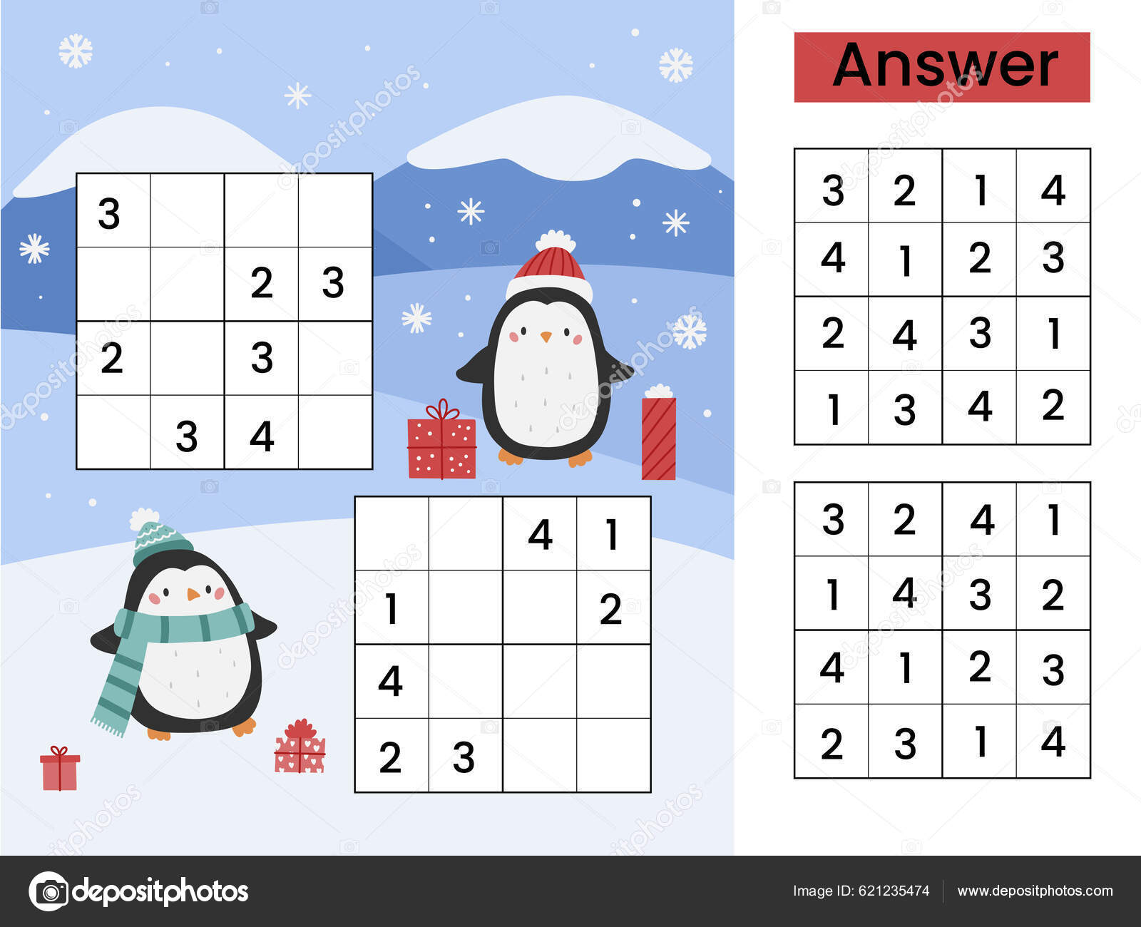 Jogo ou quebra-cabeça de natal de inverno sudoku para crianças