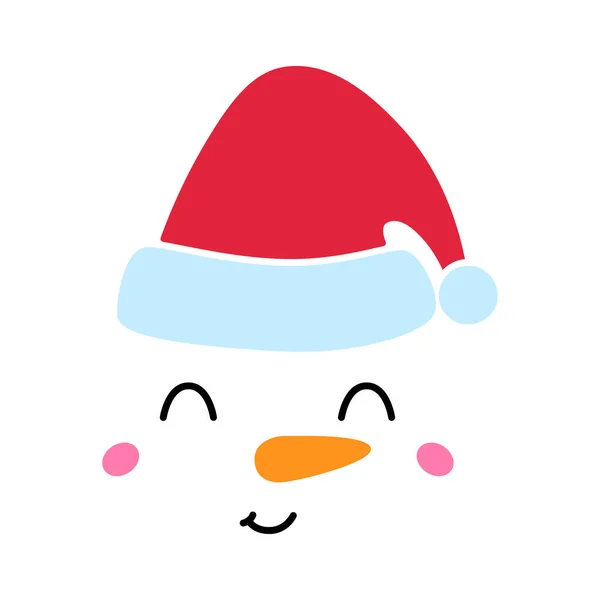 Lustiges Schneemanngesicht Mit Rotem Hut Weihnachtsdekoration Cartoon Schneemannkopf Auf Weißem — Stockvektor