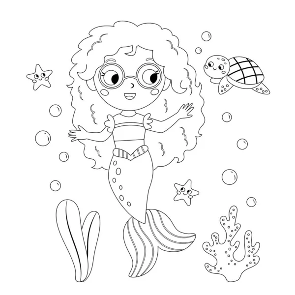 Cute Mermaid Glasses Kawaii Cartoon Turtle Starfish Little Mermaid Princess — Stockvector