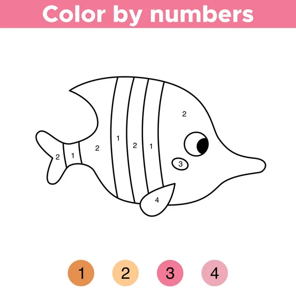 Coloring Numbers Cute Kawaii Tropical Fish Sea Animal Coloring Book — Stock Vector
