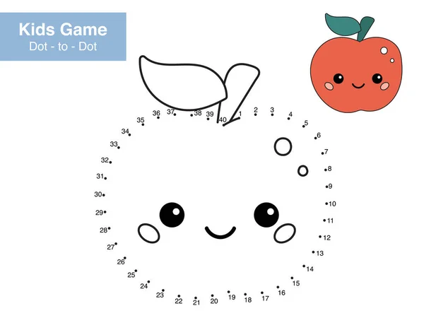 Number Game Dot Dot Cute Kawaii Apple Healthy Food Cartoon — Stock Vector