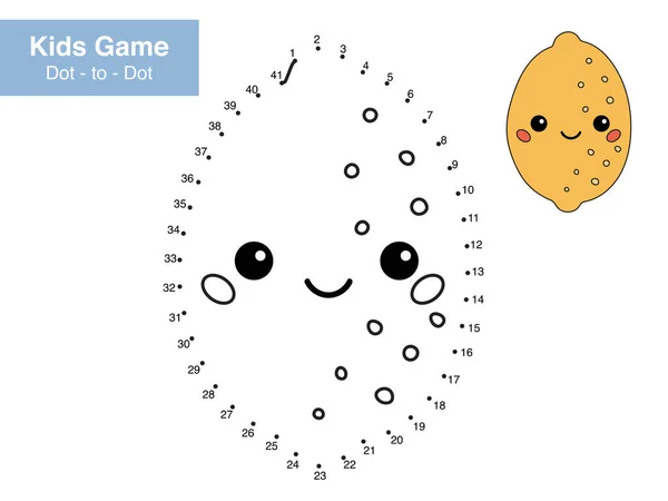 Number Puzzle Game Dot Dot Cute Kawaii Lemon Healthy Food — Stock Vector