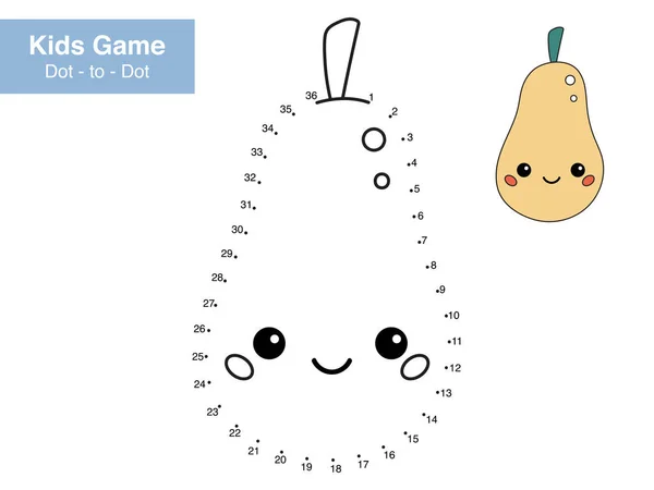 Number Puzzle Game Dot Dot Cute Kawaii Pear Healthy Food — Stock Vector