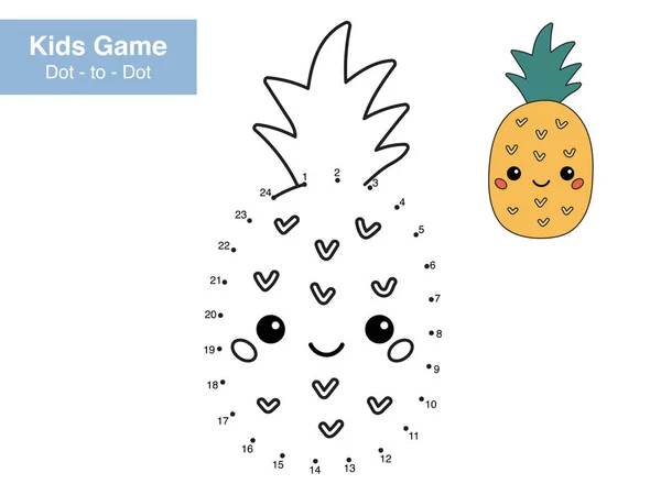 Numara Bulmaca Oyunu Noktadan Noktaya Şirin Kawaii Ananası Sağlıklı Yiyecekler — Stok Vektör