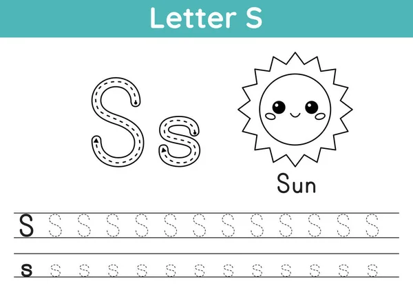 アルファベットのAbc Z運動 ぬり絵だ 文字Sをトレースします 可愛い太陽 印刷可能なアクティビティワークシート 子供のための教育ゲーム ベクターイラスト — ストックベクタ