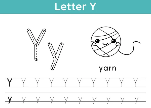 stock vector Alphabet ABC, a-z exercise. Coloring page. Trace letter Y. Vocabulary for coloring book. Kawaii ball of yarn. Printable activity worksheet for kids. Educational game. Vector illustration