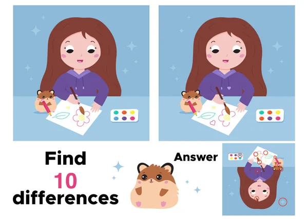 Encontre Dez Diferenças Jogo Educativo Para Crianças Menina Bonito Desenho —  Vetores de Stock