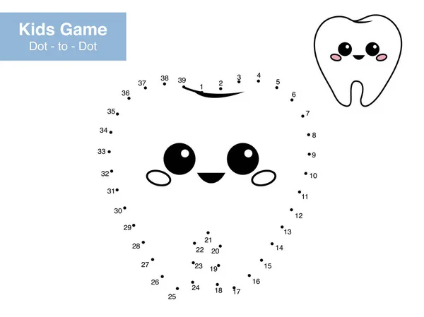 Dot Dot Game Funny Kawaii Tooth Dental Educational Numbers Game — Stock Vector
