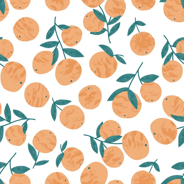 stock vector Seamless pattern with abstract oranges on white background. Hand drawn fruits with texture. Vector illustration.