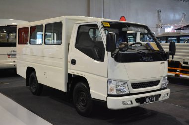 PASAY, PH - JULY 9 - JMC motors JMH delivery van at Manila commercial vehicle show on July 9, 2022 in Pasay, Philippines. Manila commercial vehicle show is a annual truck and bus show event held in Philippines.