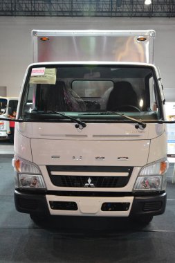 PASAY, PH - JULY 9 - Fuso canter delivery van at Manila commercial vehicle show on July 9, 2022 in Pasay, Philippines. Manila commercial vehicle show is a annual truck and bus show event held in Philippines.