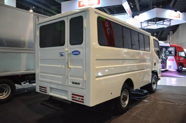 PASAY, PH - JULY 9 - Jac delivery van at Manila commercial vehicle show on July 9, 2022 in Pasay, Philippines. Manila commercial vehicle show is a annual truck and bus show event held in Philippines.