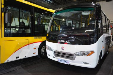 PASAY, PH - JULY 9 - Zhongtong modern puv at Manila commercial vehicle show on July 9, 2022 in Pasay, Philippines. Manila commercial vehicle show is a annual truck and bus show event held in Philippines.