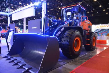 PASAY, PH - NOV 5 - Doosan wheel loader at Philconstruct on November 5, 2022 in Pasay, Philippines. Philconstruct is a annual construction show in Philippines.