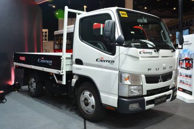 PASAY, PH - OCT 22 - Fuso canter 4 wheeler loading truck at Transport and Logistics show on October 22, 2022 in Pasay, Philippines. Transport and Logistics is a annual bus and truck show in Philippines