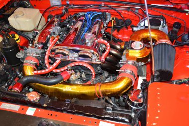 PARANAQUE, PH - DEC 17 - Mazda miata mx 5 engine at All out car show on December 17, 2022 in Paranaque, Philippines. All out is a annual car show event in Philippines.