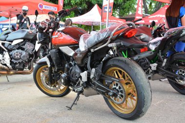 PASAY, PH - DEC 3 - Kawasaki 650 motorcycle at bumper to bumper car show on December 3, 2022 in Pasay, Philippines. Bumper to bumper is a nationwide car show held in Philippines.