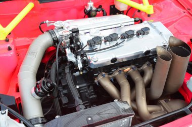 PASAY, PH - DEC 3 - Honda civic engine at bumper to bumper car show on December 3, 2022 in Pasay, Philippines. Bumper to bumper is a nationwide car show held in Philippines.