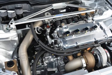 PASAY, PH - DEC 3 - Honda civic engine at bumper to bumper car show on December 3, 2022 in Pasay, Philippines. Bumper to bumper is a nationwide car show held in Philippines.